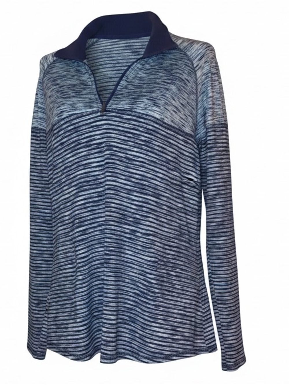 AVIA Striped Pullover Top Long Sleeves Zip Collar Shades of Blue Size 16/18